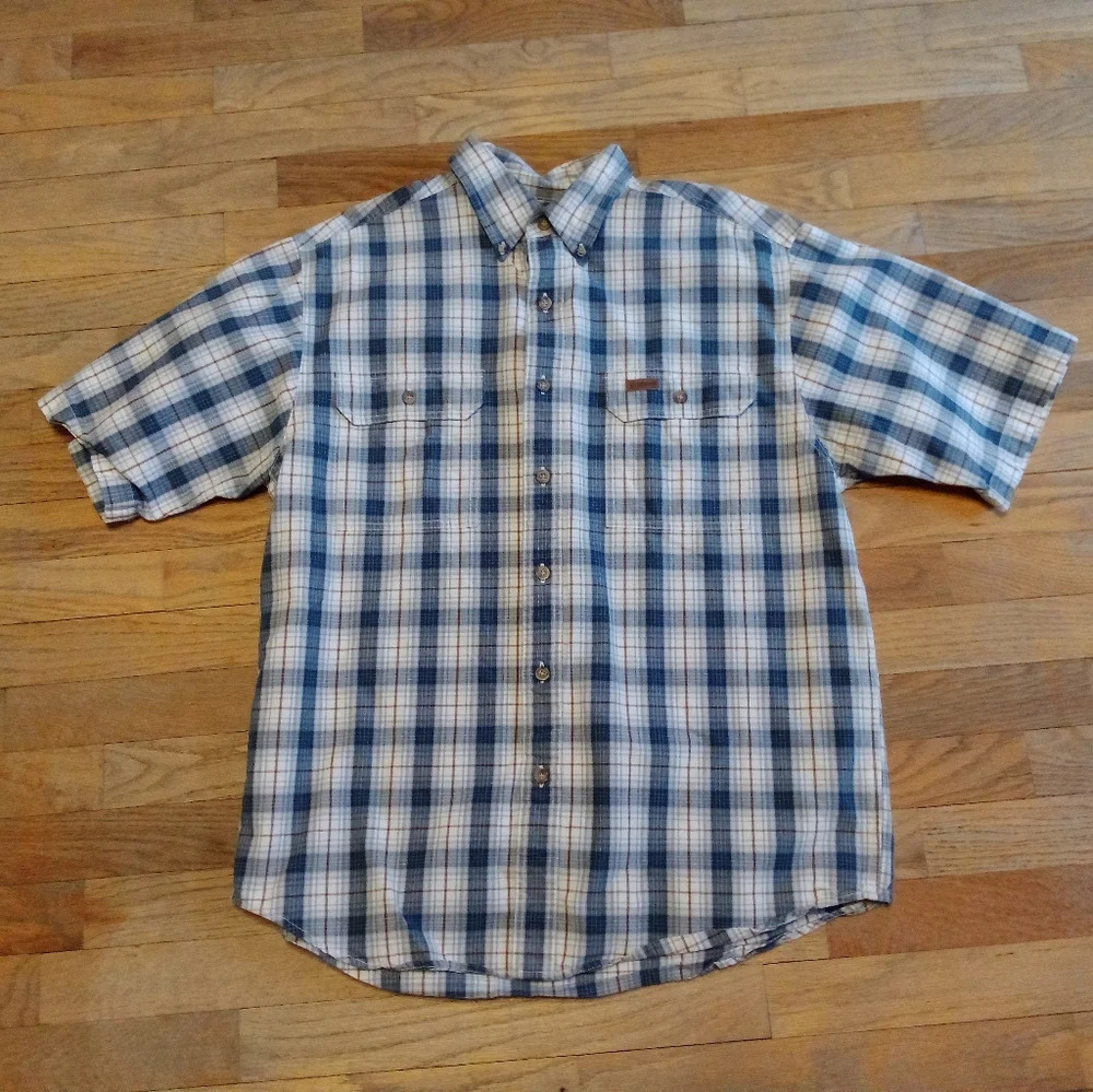 Carhartt Plaid Button Down Shirt Shirt Sleeve Blue White Men's Medium